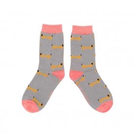Grey Sausage Dog Ankle Socks