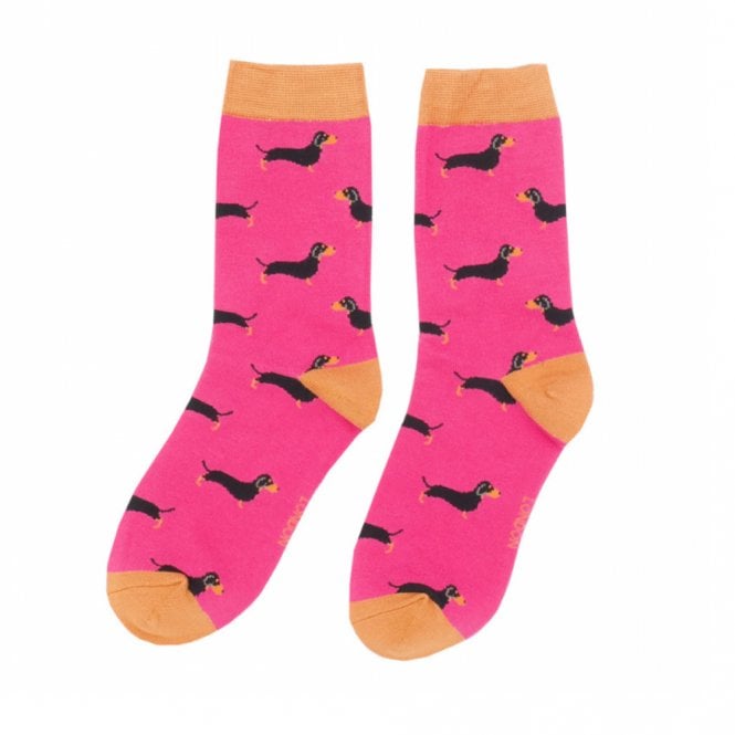 Miss Sparrow Hot Pink Little Sausage Dog Ankle Socks