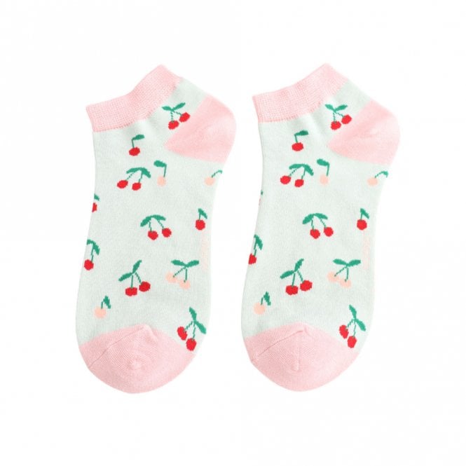 Miss Sparrow Mint Mini Cherries Trainer Socks
