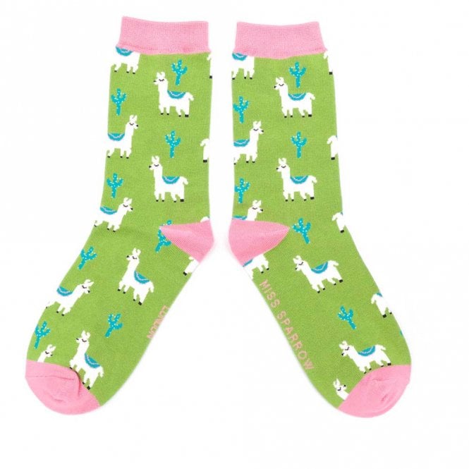 Miss Sparrow Moss Llama and Cactus Ankle Socks