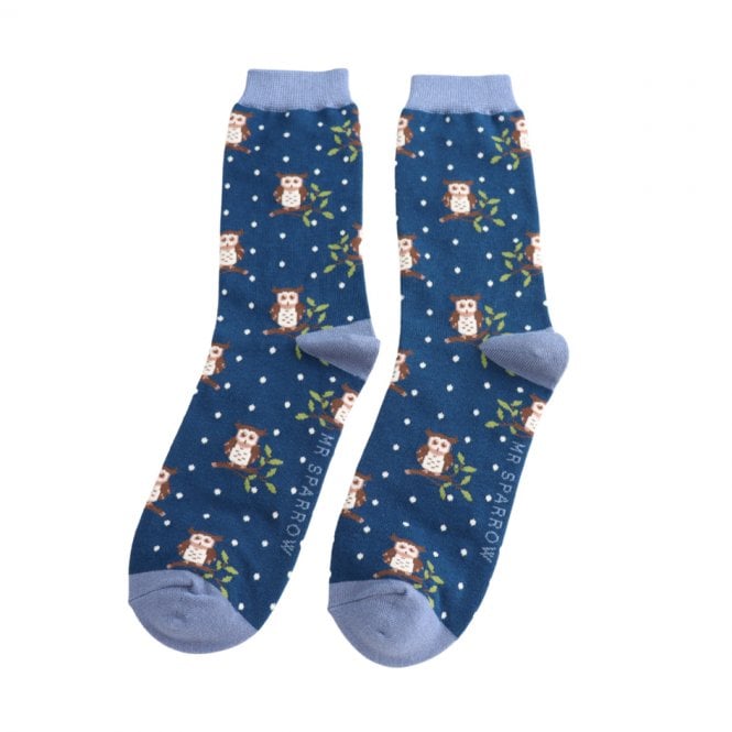 Miss Sparrow Mr Sparrow Navy Winter Owls Socks