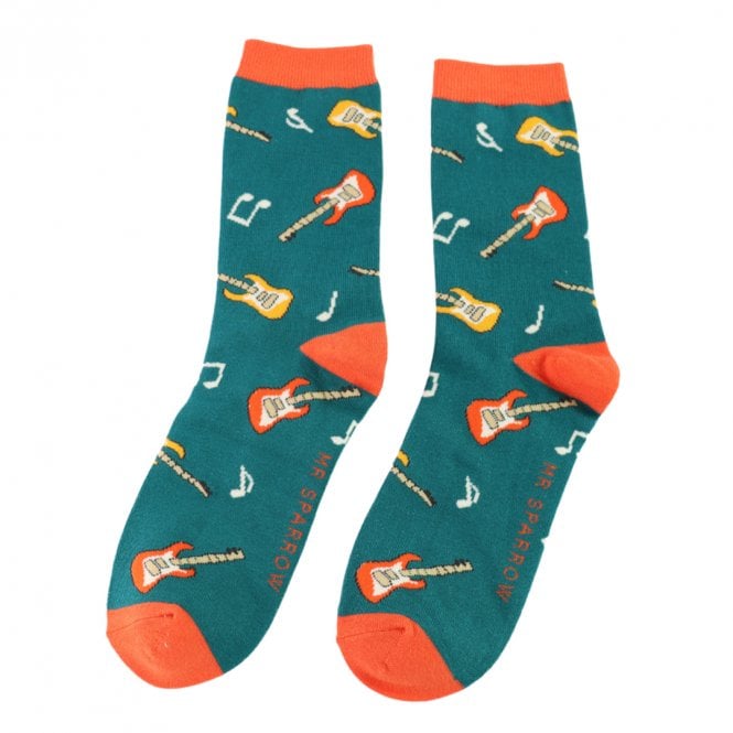 Miss Sparrow Mr Sparrow Teal Guitars Socks