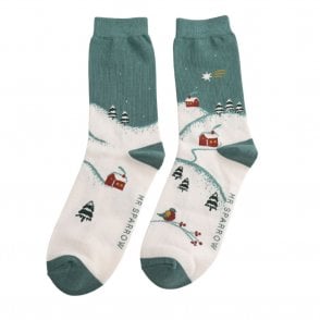 Mr Sparrow Teal Winter Night Socks