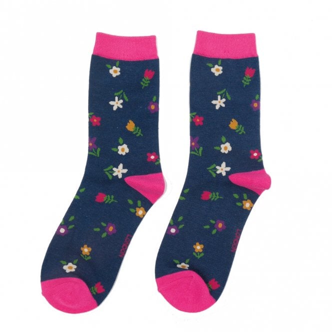 Miss Sparrow Navy Tiny Flowers Ankle Socks