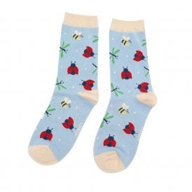 Pale Blue Love Bug Ankle Socks