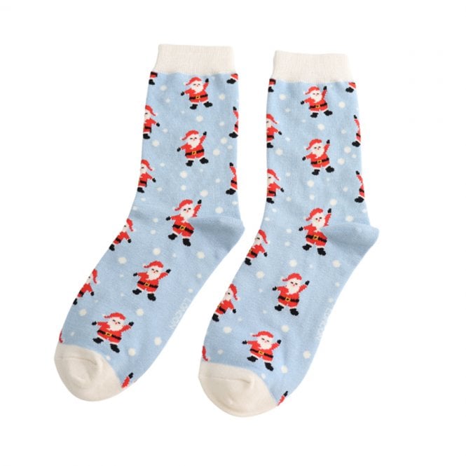 Miss Sparrow Powder Blue Jolly Santa Socks