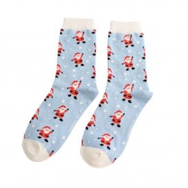 Powder Blue Jolly Santa Socks