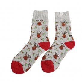 Silver Reindeer & Holly Socks