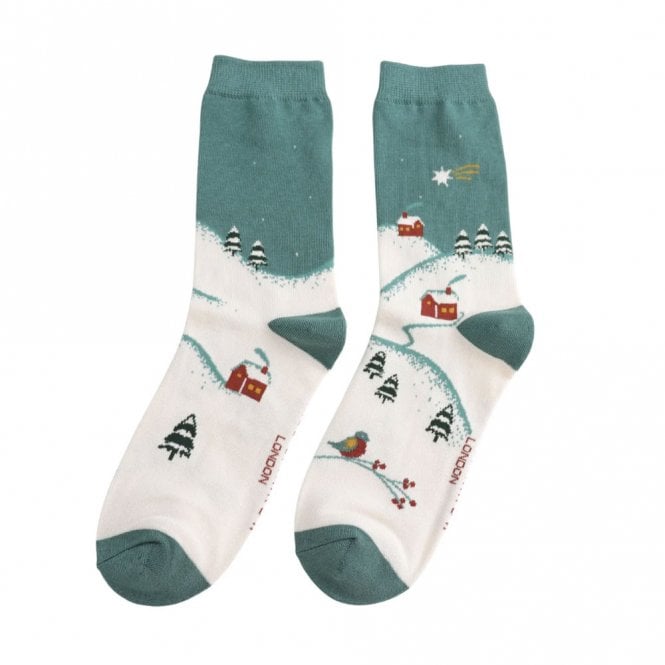 Miss Sparrow Teal Winter Night Socks