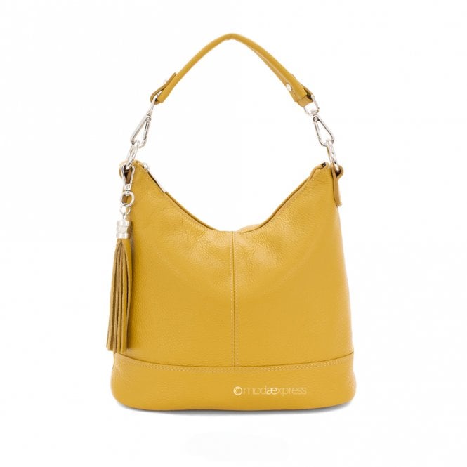 Moda Express Mustard Leather Bucket Bag With Tassel