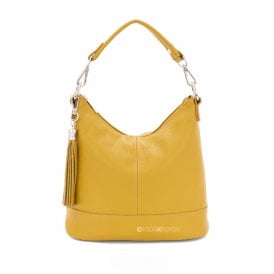 Mustard Leather Bucket Bag With Tassel