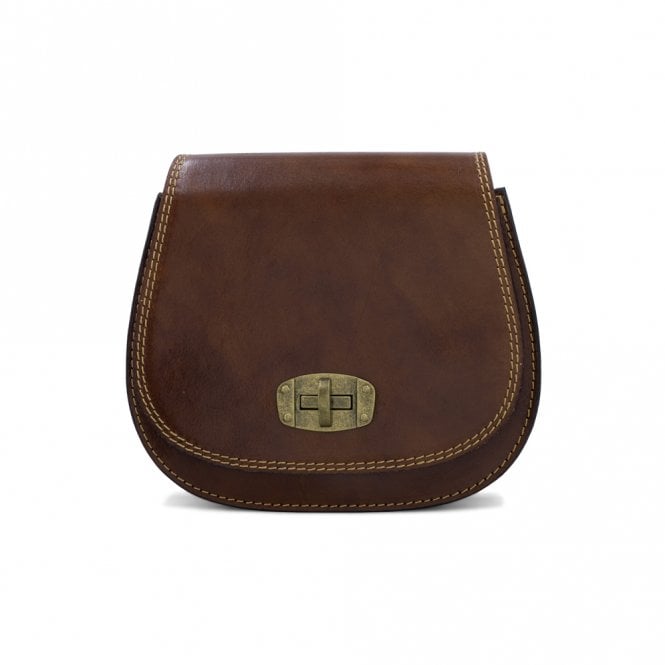 Moda Express Tamponato Leather Saddle Crossbody Bag - Dark Brown