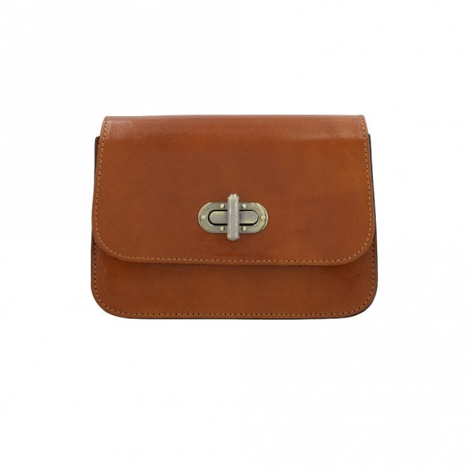 Moda Express Tan Tamponato Leather Rectangle Crossbody Bag