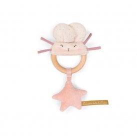 Pink Mouse Wooden Ring & Rattle