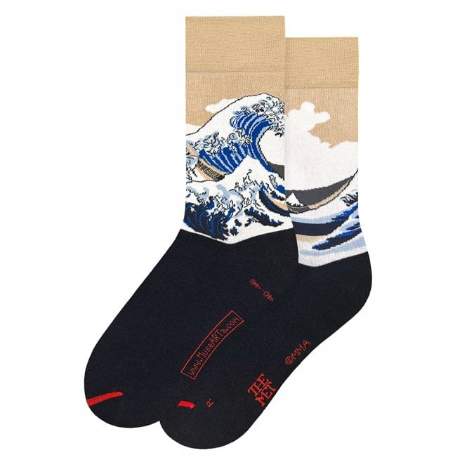 MuseARTa Men's Katsushika Hokusai The Great Wave Beige Socks