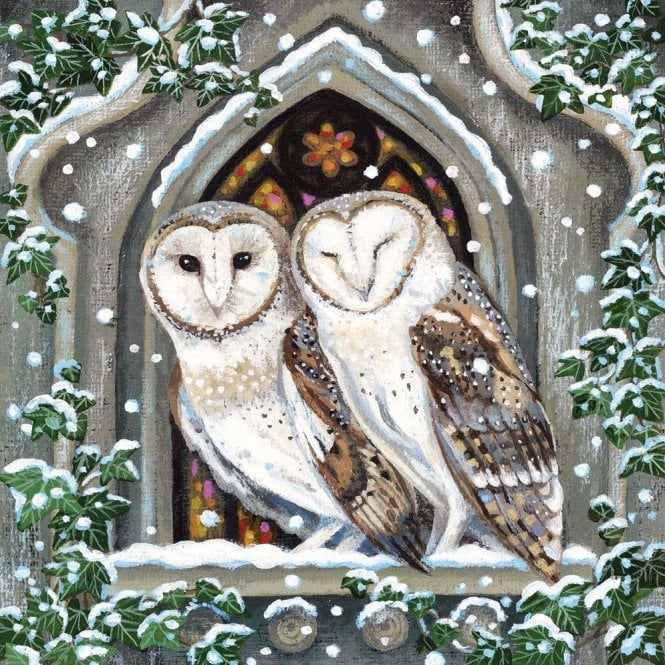 Museums & Galleries Macmillan Owls in Church Window Pack of 8 Christmas Cards