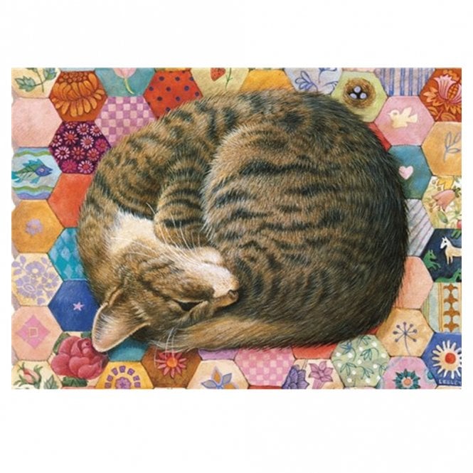 Natural Partners Lesley Anne Ivory Gemma Asleep on Pink Patchwork Card