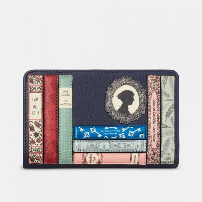 New Disguise Jane Austen Bookworm Zip Around Navy Purse