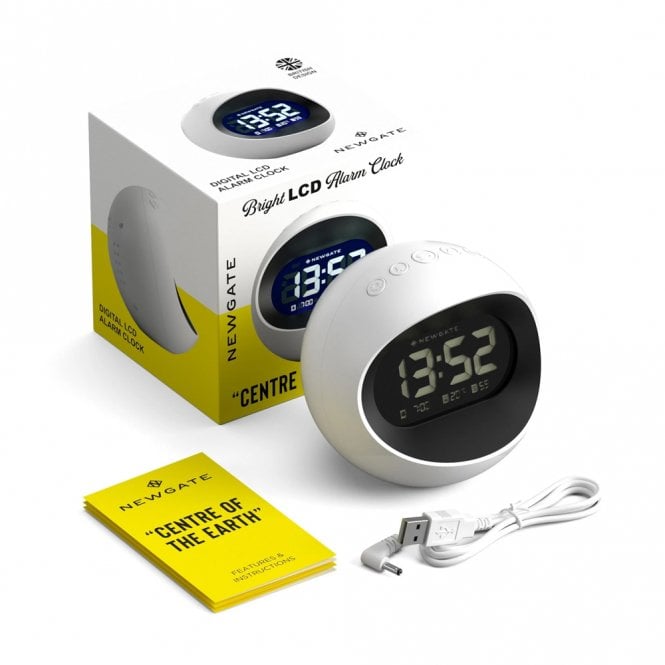 Newgate Centre of the Earth White LCD Alarm Clock