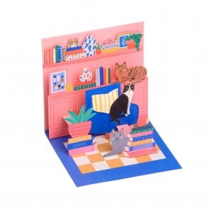 Cat Book Nook Pop Up Greeting Card