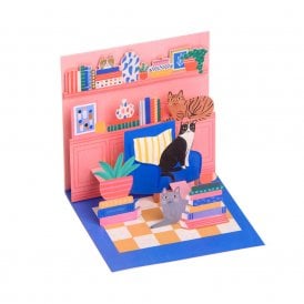 Cat Book Nook Pop Up Greeting Card