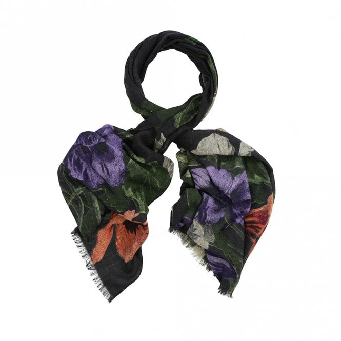 One Hundred Stars Nasturtium Black Square Wool Scarf