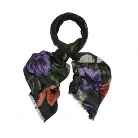 Nasturtium Black Square Wool Scarf