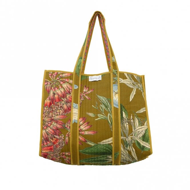 One Hundred Stars Rhodoleia Gold Canvas Quilted Tote Bag