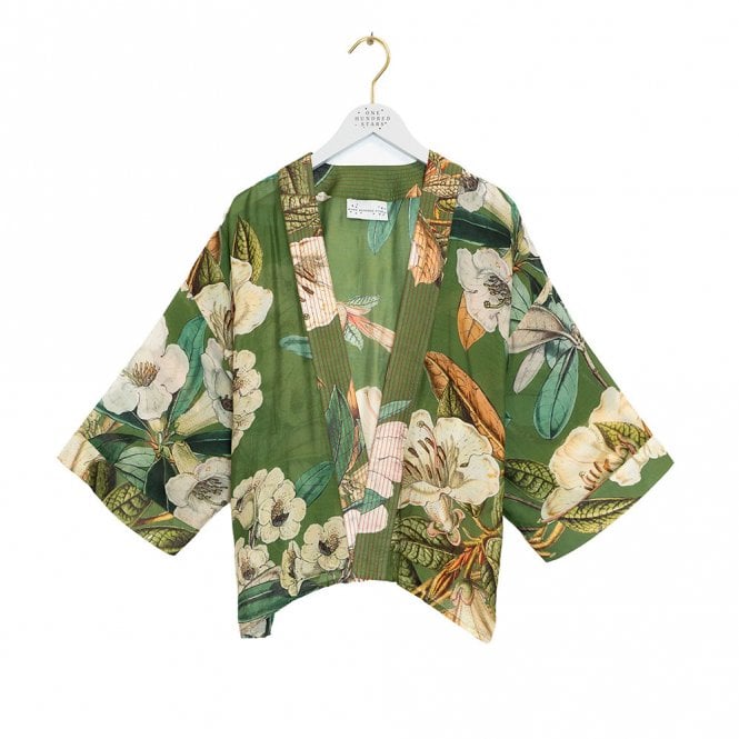 One Hundred Stars Rhodoleia Green Kimono