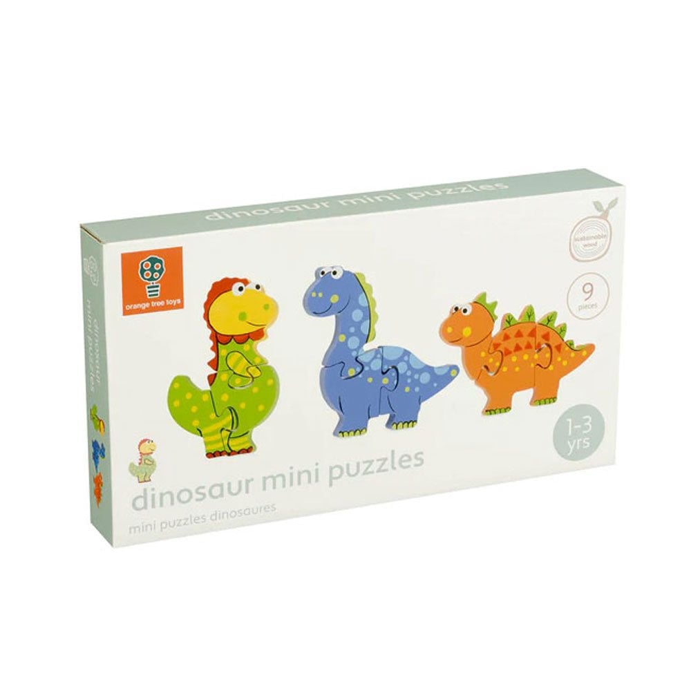 Puzzle En Bois Mini Dinosaure - Lot De 3 Puzzles 3 Pièces Pour Enfant Dès 12 Mois (Orange Tree Toys)
