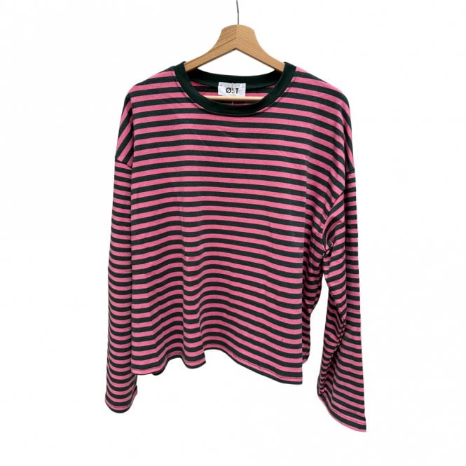 Ost London Anna Khaki & Pink Crew Neck Top