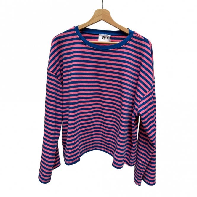 Ost London Anna Pink & Royal Blue Crew Neck Top