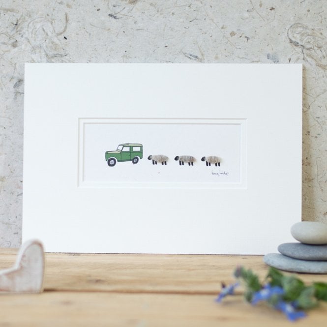 Papersheep Land Rover and Three Sheep Print
