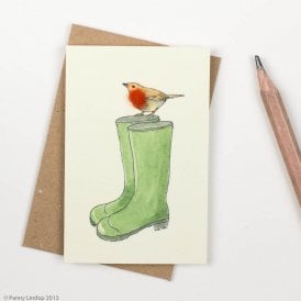 Robin and Wellies Mini Card