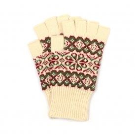 Agnes Cream & Khaki Festive Knit Fingerless Gloves
