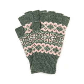 Agnes Green & Pink Festive Knit Fingerless Gloves