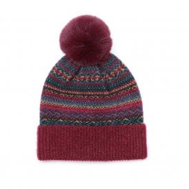 Finola Wine & Teal Mix Fair Isle Bobble Hat