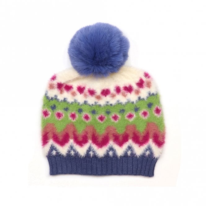 Peace of Mind Imogen Blue Green & Pink Pattern Knit Bobble Hat