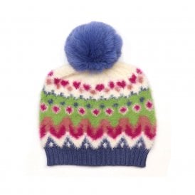 Imogen Blue Green & Pink Pattern Knit Bobble Hat