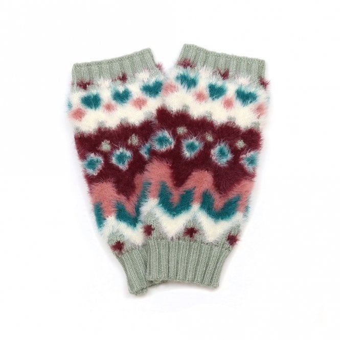Peace of Mind Imogen Duck Egg & Wine Zig-Zag Fluffy Wrist Warmers