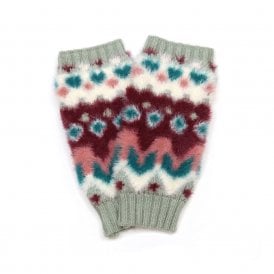 Imogen Duck Egg & Wine Zig-Zag Fluffy Wrist Warmers
