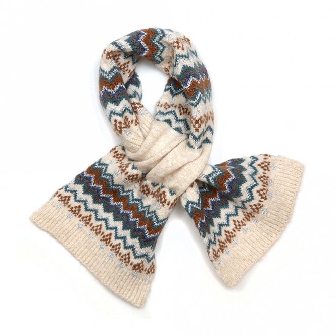 Peace of Mind Sofia Cream, Teal & Rust Zig-Zag Pull Through Scarf