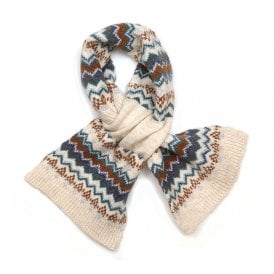Sofia Cream, Teal & Rust Zig-Zag Pull Through Scarf