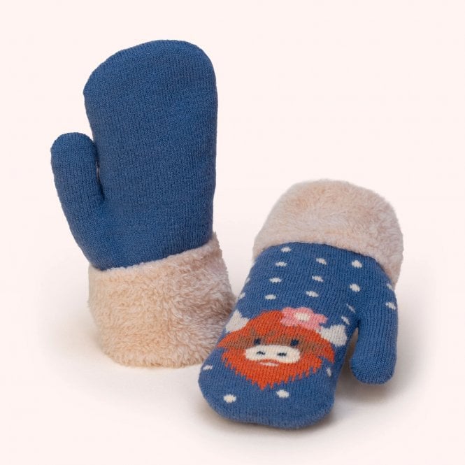 Powder Children's Highland Cow Navy Mittens