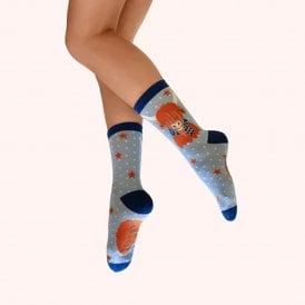 Cosy Highland Cow Glitter Ankle Socks - Blue