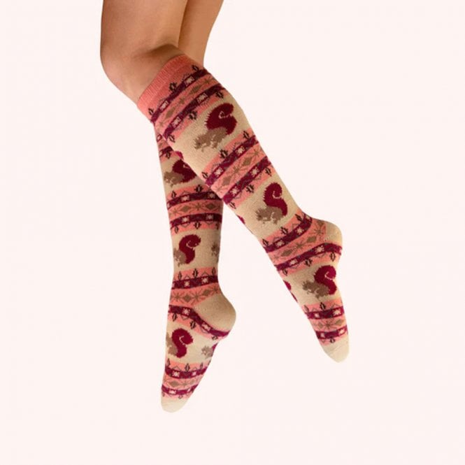 Powder Fair Isle Squirrel Knee High Socks - Cream