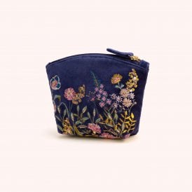 Floral Hedgerow Velvet Mini Pouch - Navy