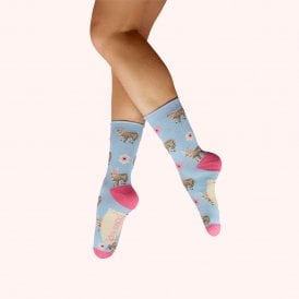 Highland Cow Ankle Socks - Blue