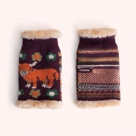 Highland Cow Wrist Warmers - Damson