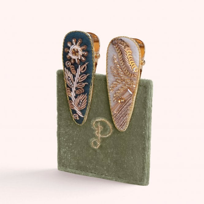 Powder Jewelled Hair Clips Pack of 2 - Dainty Flower and Angel Wing